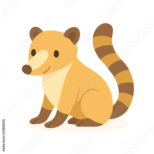 Cheerful cartoon coati with striped tail and tan fur, tropical forest animal coati great for kids designs, mascot logos, or jungle-themed education content.