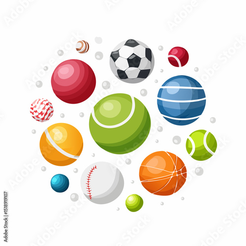 Colorful Collection of Sports Balls Soccer, Tennis, Baseball, Basketball, and More