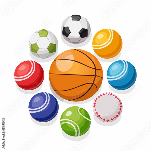 Collection of Colorful Sport Balls Soccer, Basketball, Baseball, and More