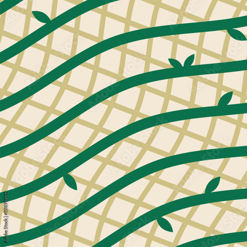 Organic Fabric with Green Vines, Abstract Environmental Flat Bold Line Background