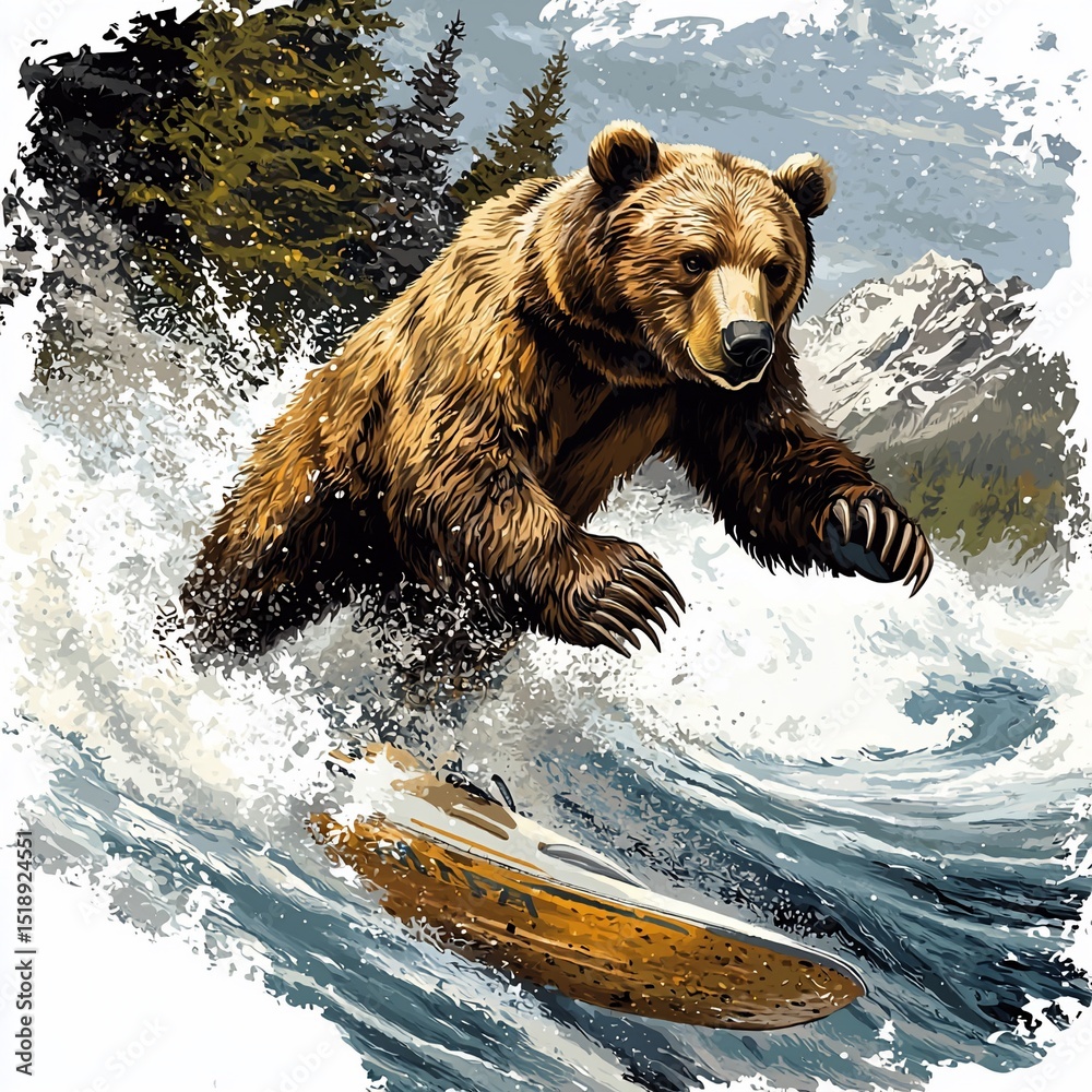 Fototapeta premium Grizzly Bear Surfing