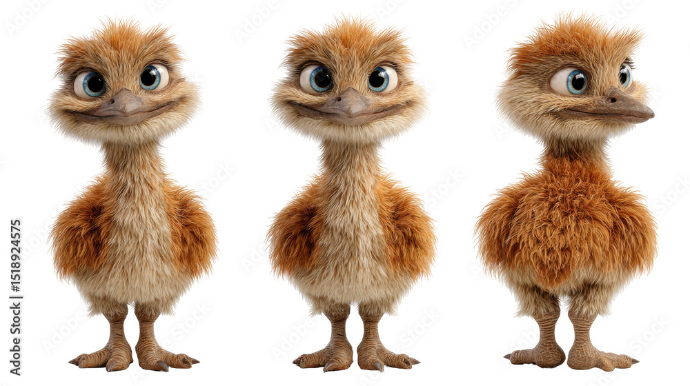 Fototapeta premium Cute and Playful Cartoon Bird Characters with Fluffy Feathers and Big Eyes