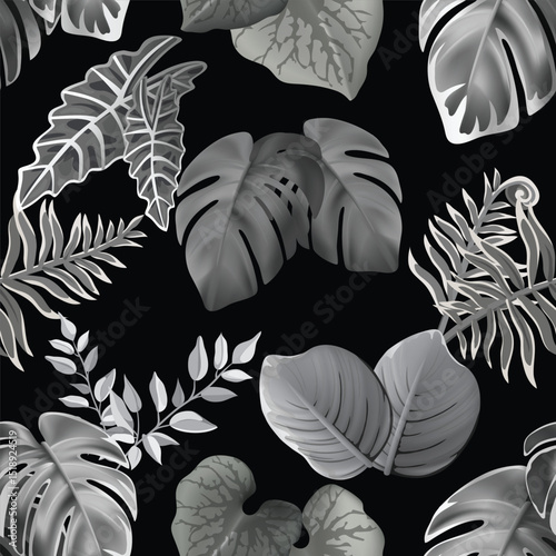 Seamless dark beautiful tropical Monstera leaves with lush green tones, perfect for nature-themed designs, backgrounds, interior decor mockups, botanical ill
