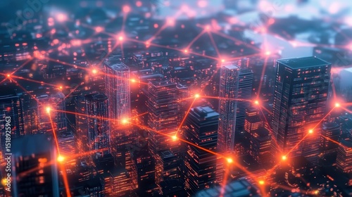 Illuminated Cityscape Network Connections and Urban Glow