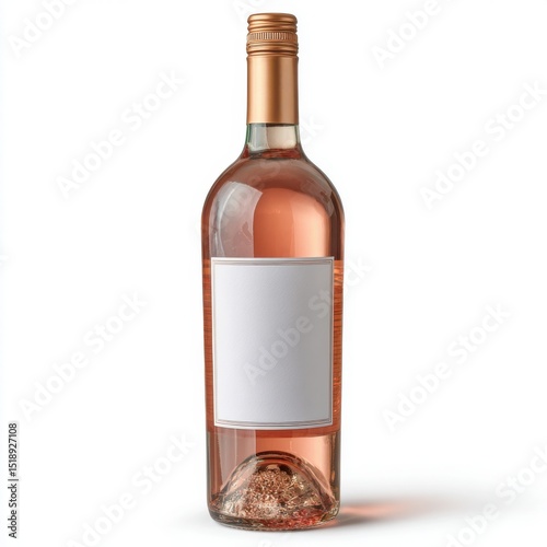 Rose wine bottle with blank label mockup isolated on white background