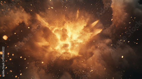 Radiant orange explosion with smoke and intense sparks flying outward, creating a dramatic scene full of energy, impact, and visual excitement.