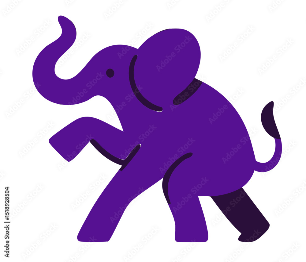 Obraz premium Elephant Dance illustration, colorful minimalist style, mid-century modern, childlike shapes, whimsical character design, no outlines, solid colors, stylized proportions