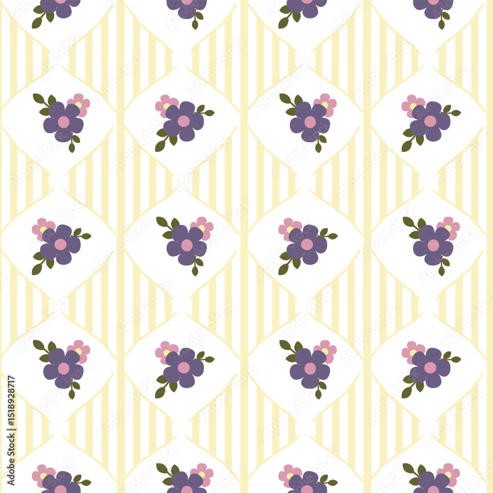 Obraz premium Vector pattern of fabric, wallpaper, wrapping paper, mats and bed sheets. Continuous and repeatable. Designed with alternating floral stripes. Cute style.