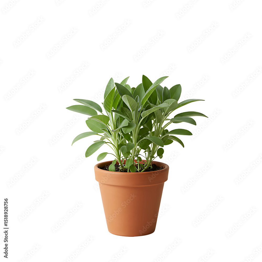 Fototapeta premium Sage plant in white pot isolated on transparent background