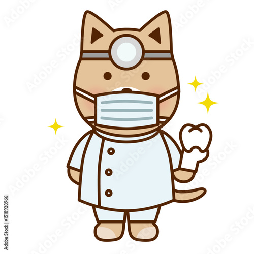 歯医者の犬のかわいいイラスト（白衣・マスク・歯）