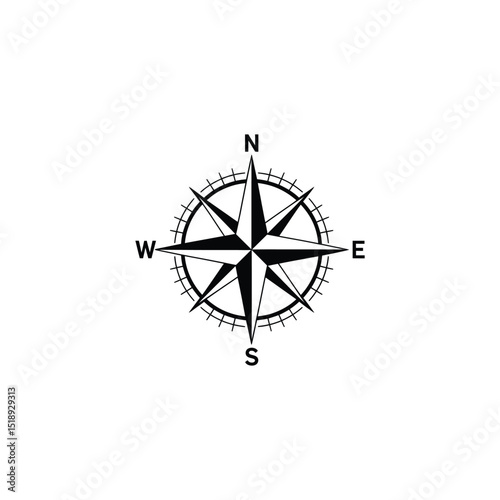 Black and White Compass Rose Illustrating Directional Guidance with Cardinal Directions Marked