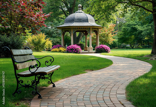 Serene Garden Path Leading to a Charming Gazebo
