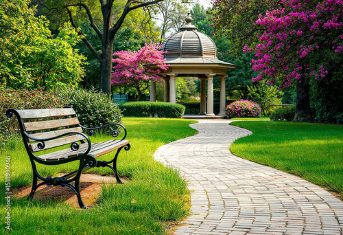 Serene Garden Path Leading to a Gazebo