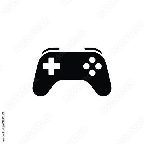 Black Game Controller with a Plus Sign and Four Buttons on White Background