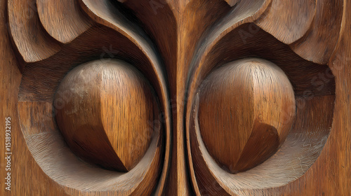 monumental figure visualization for parks | archetypal body | protective calm | wood and ochre blend | axial tension | mother and child | pierced torso forms | direct carving | post-war contemplation photo