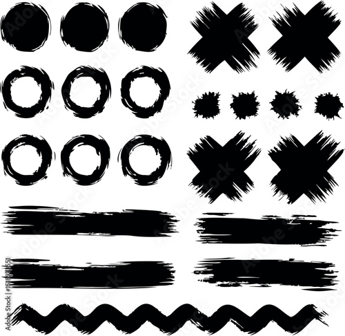 Grunge Style Black Vector Shapes Set for Various Artistic Designs and Elements