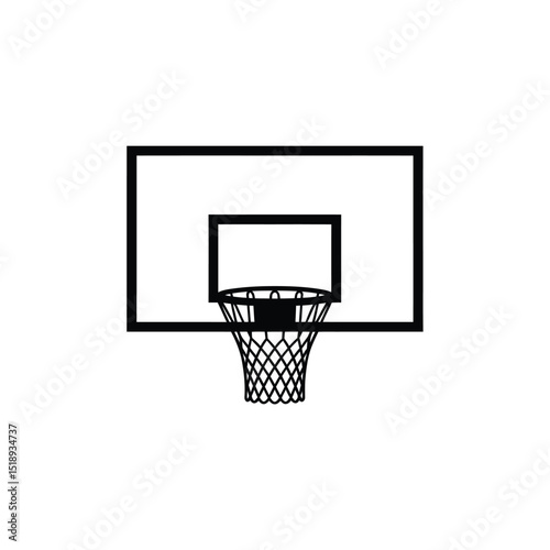Minimalist Basketball Hoop with Net and Backboard Outline Black Isolated Design