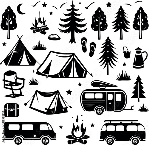 Camping Icons and Elements Vector Illustration for Outdoor Adventure Designs