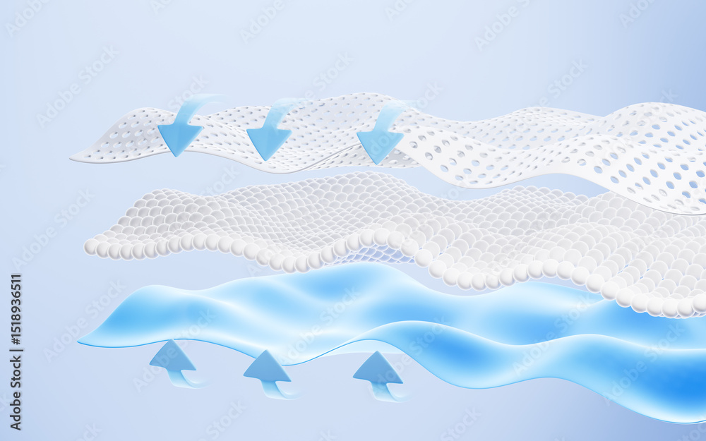 Obraz premium Multiple layers of wave-shaped design for the mattress background, Suite for the presentation of diaper, wet wipes, sanitary pads, mattresses and so on. 3d rendering.