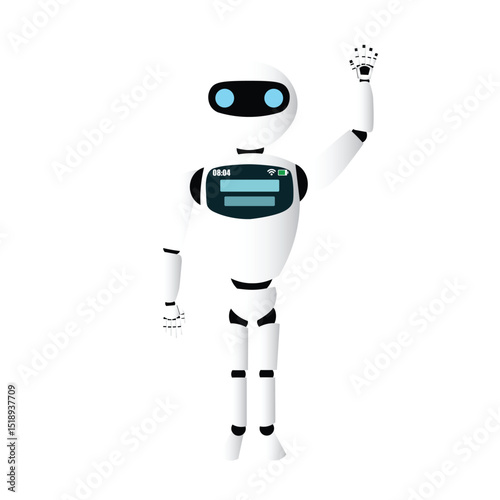 Standing humanoid robot with digital chest display