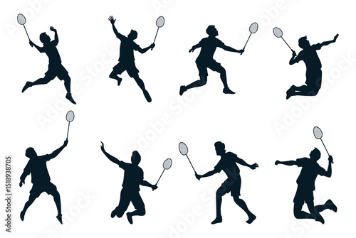 badminton player silhouette vector set