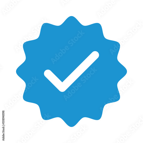 Blue checkmark tick verified badge icon vector, social media verified profile symbol, approval certification label, identity verification logo, trust emblem for official account branding