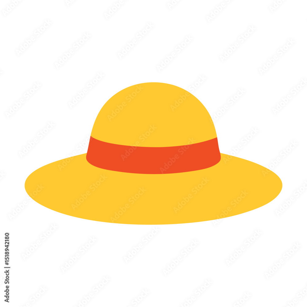 A sunny yellow straw hat with an orange ribbon A sunny yellow straw hat with an orange ribbon