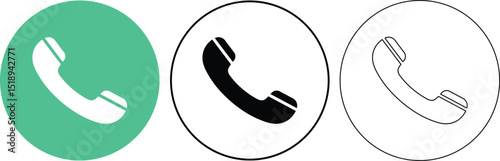 Three telephone icons in different styles representing call communication contact support service