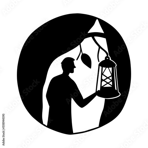 Man holding lantern in cave silhouette art