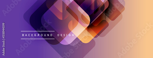 Abstract geometric shapes overlap, creating vibrant gradient effect. Purple, orange hues dominate design, modern aesthetic.