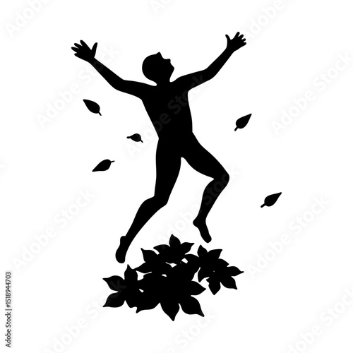 Silhouette of man celebrating with leaves
