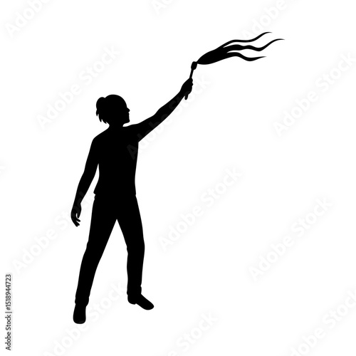 Woman waving flag silhouette illustration
