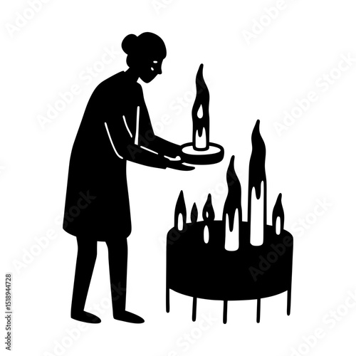 Woman lighting candles ritual celebration silhouette
