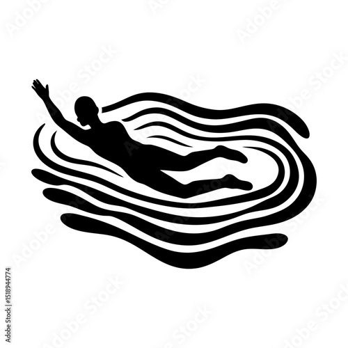 Swimming freestyle athlete in water waves silhouette