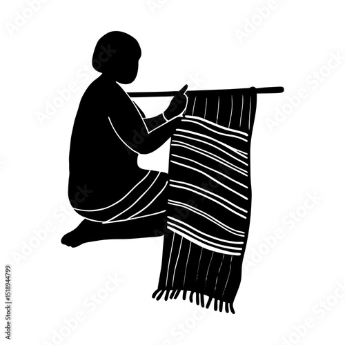 Woman weaving traditional textile art form silhouette