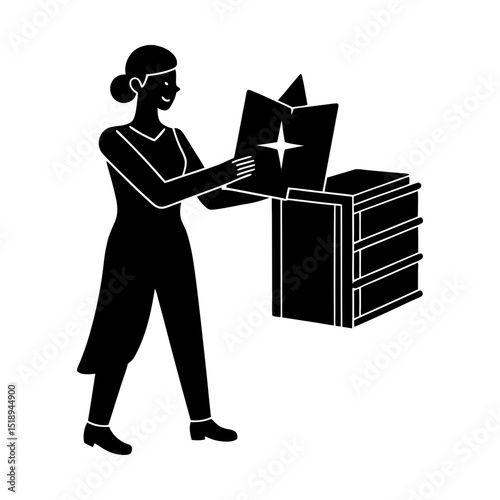 Woman filing documents in office cabinet silhouette