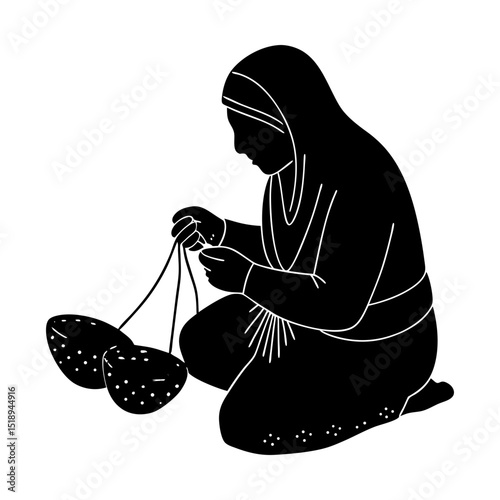Woman crafting traditional artisan items silhouette