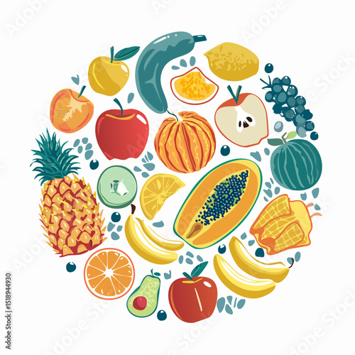 Vibrant Collection of Fresh Fruits Apples, Bananas, Pineapples, and More