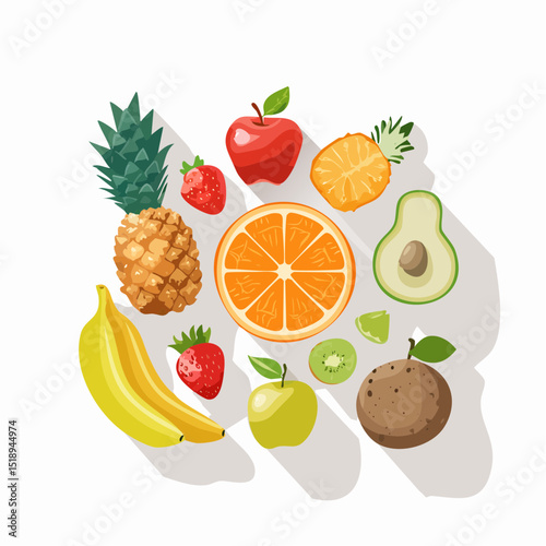 Vibrant Collection of Fresh Fruits Apples, Bananas, Pineapples, and More