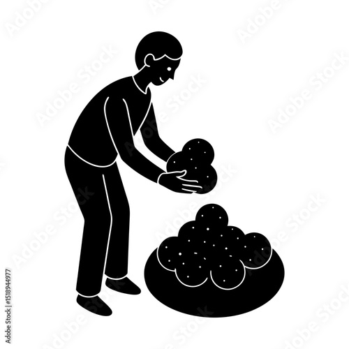 Man harvesting fresh potato crop vector silhouette