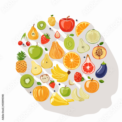 Vibrant Circle of Fresh Fruits Apples, Bananas, Oranges, and More