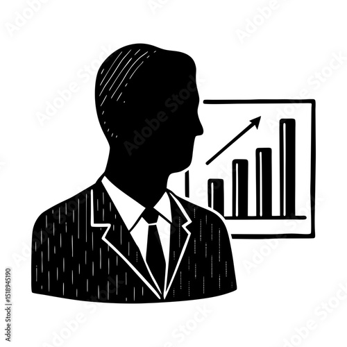 Executive showing business growth chart silhouette