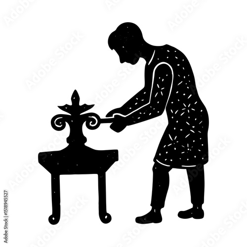 Man repairing antique furniture vector art silhouette