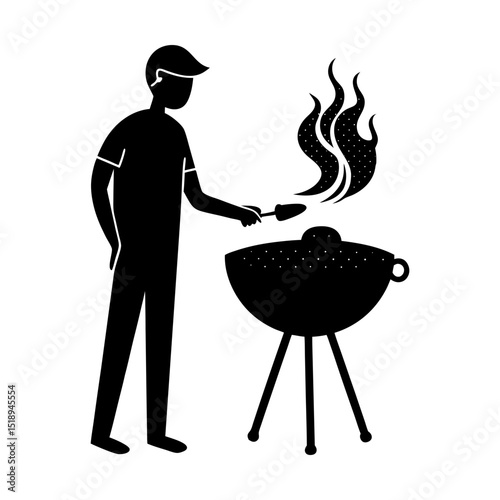 Man cooking food on a barbecue grill icon silhouette