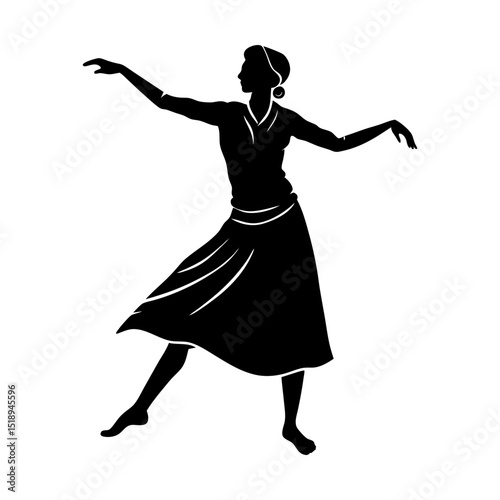 Elegant woman dancing silhouette vector art
