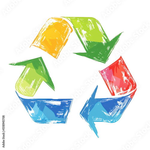 Colorful recycle symbol with brush strokes effect design element graphic on isolate background