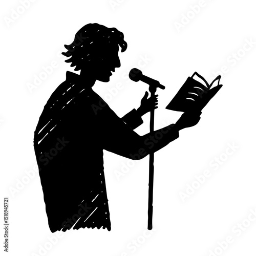 Poetry reading silhouette with microphone