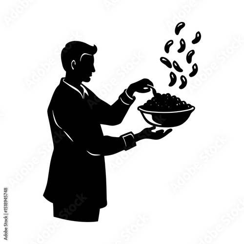 Man serving legumes from a bowl vector art silhouette