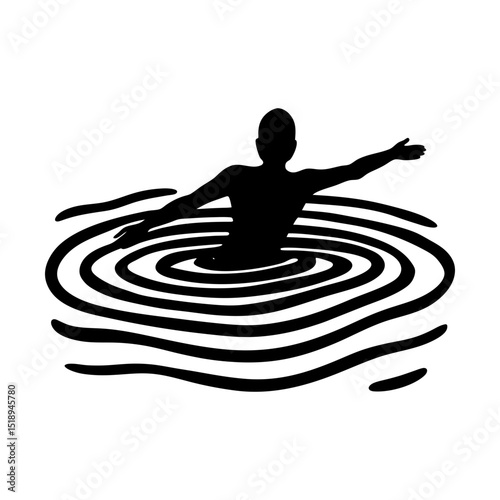 Person swimming in water ripple graphic silhouette