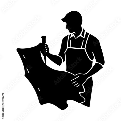 Craftsman working with leather silhouette